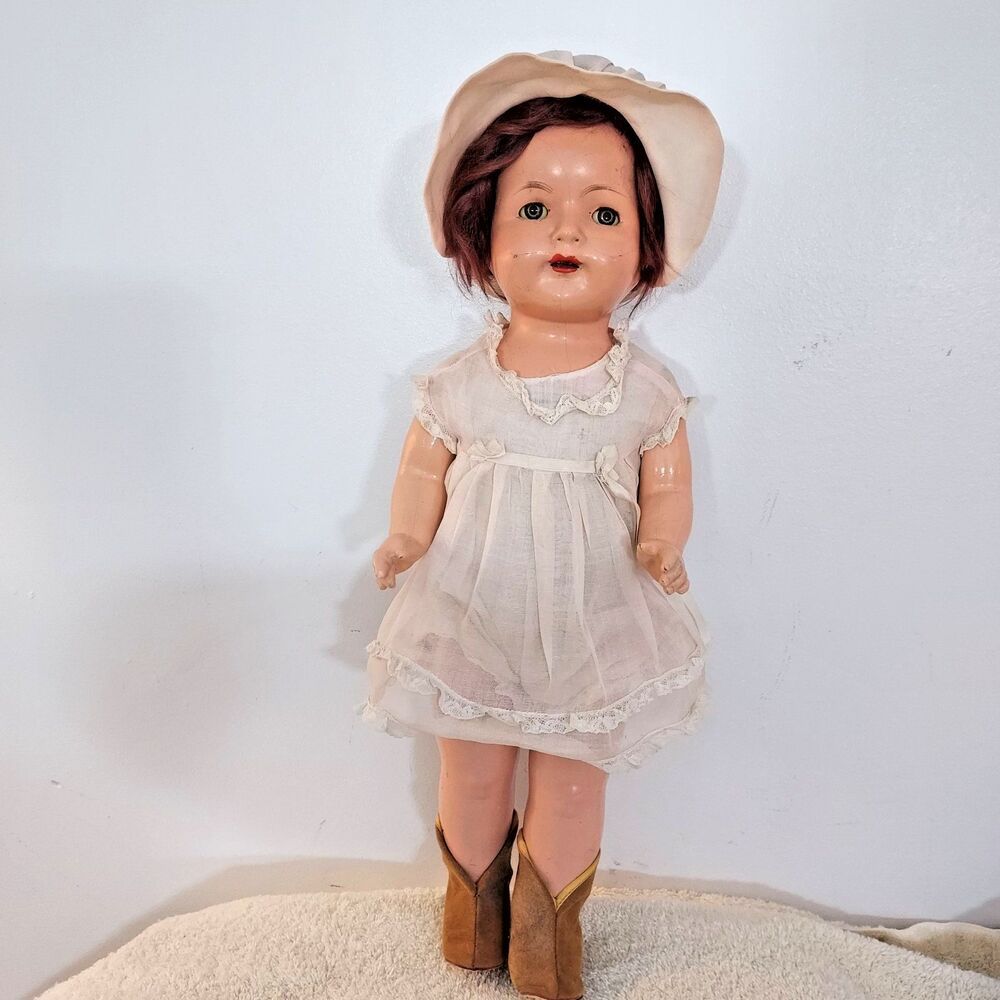 Vintage Effanbee Rosemary Walk Talk Sleep Doll 18” Orig Dress Composition Cloth